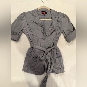 Grey button & Tie , soft denim type jacket size small